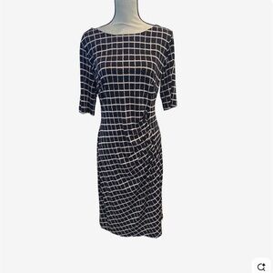 Connected Apparel Navy and White Grid Midi Dress